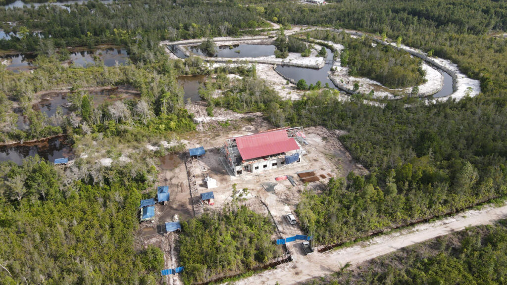 Aerial view of BOS Nyaru Menteng orangutan care facilities under development in Central Kalimantan